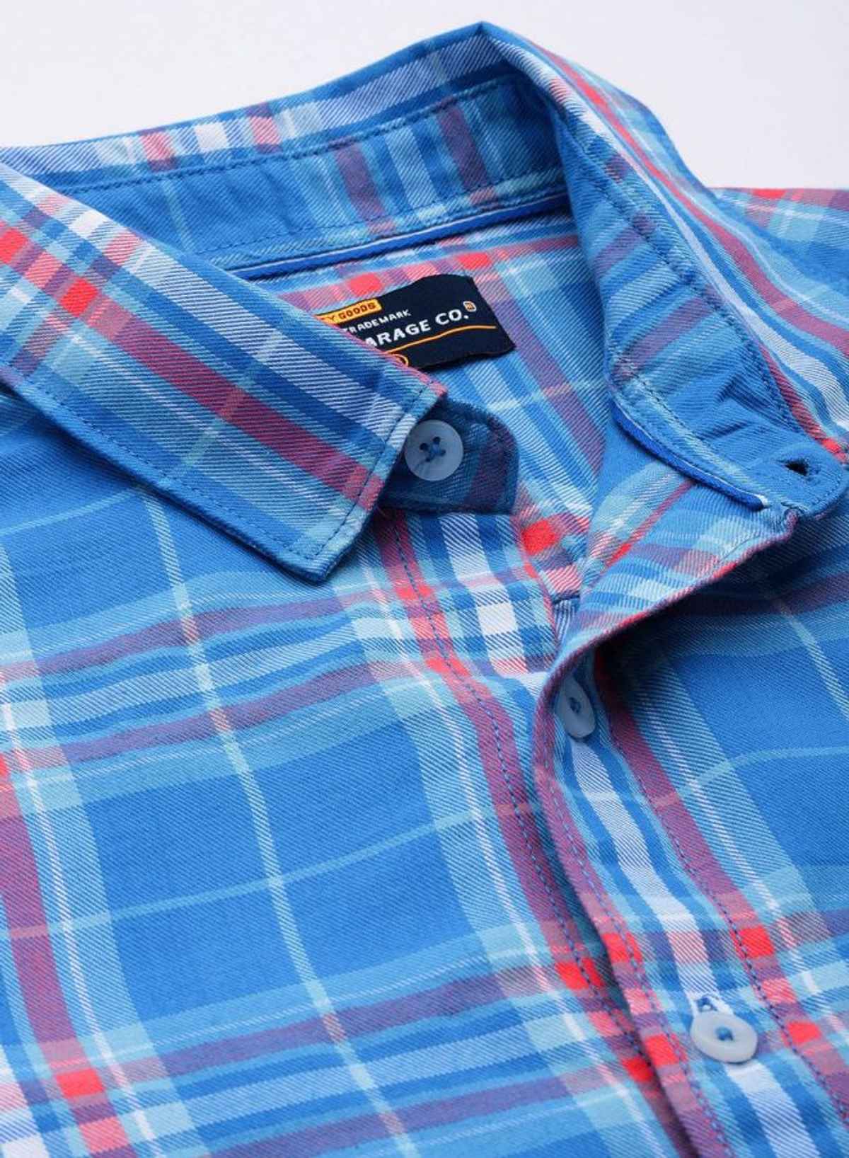 The Indian Garage Co Men's Regular Fit Checked Casual Shirt | Blue | S