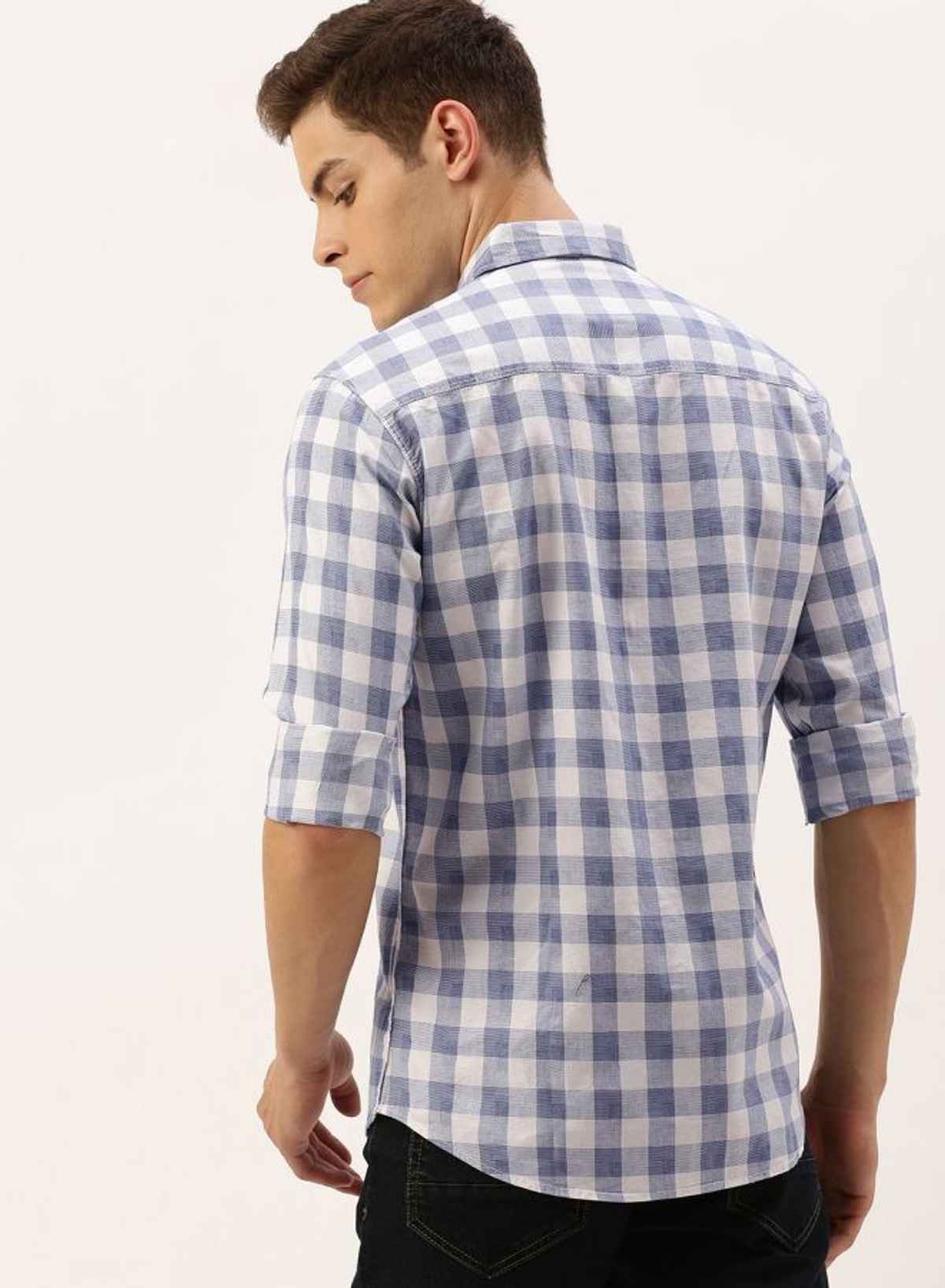 The Indian Garage Co Men's Slim Fit Checked Casual Shirt | White - L