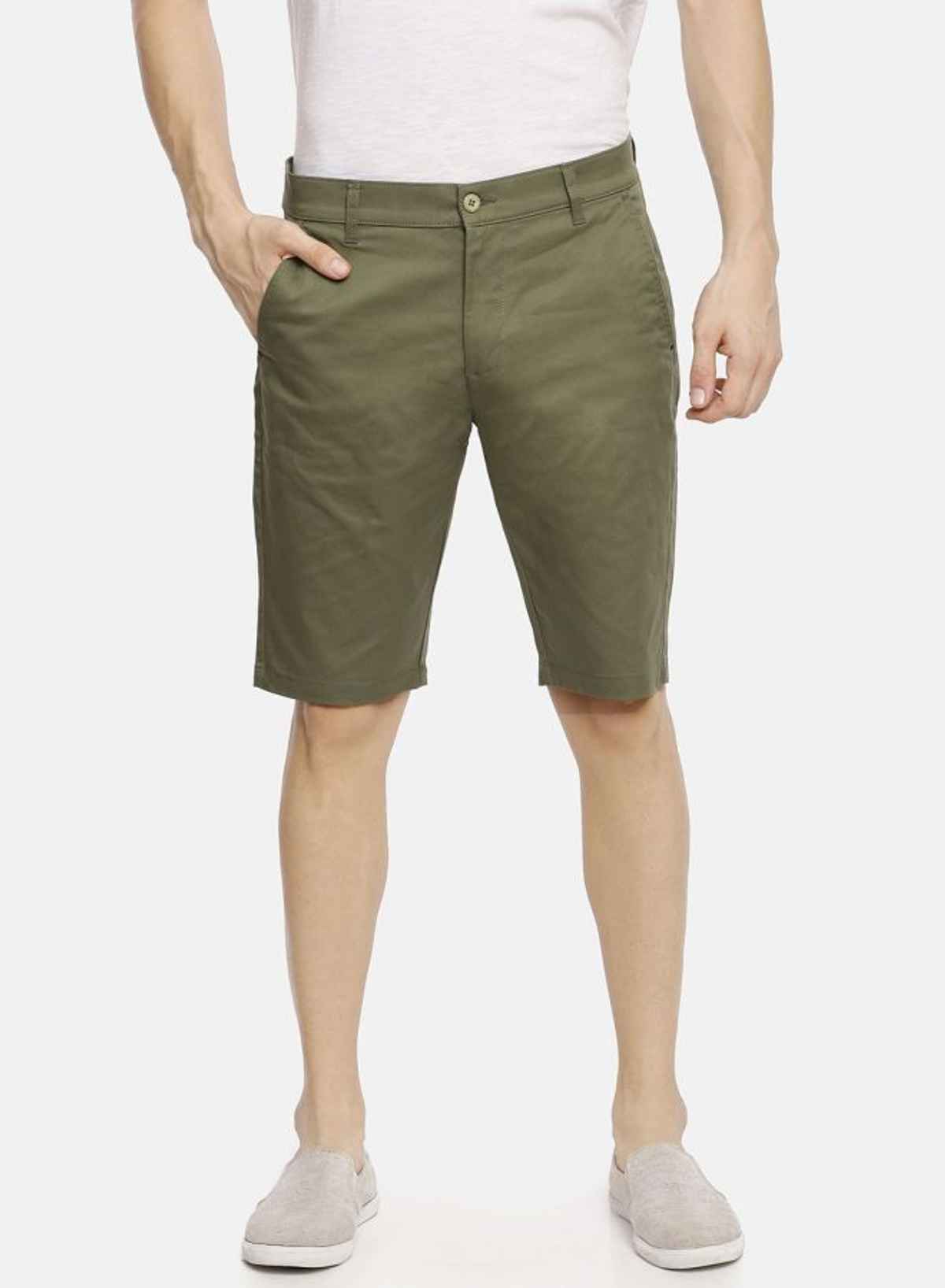 The Indian Garage Co Men's Slim Fit Solid Casual Shorts | Green - 32