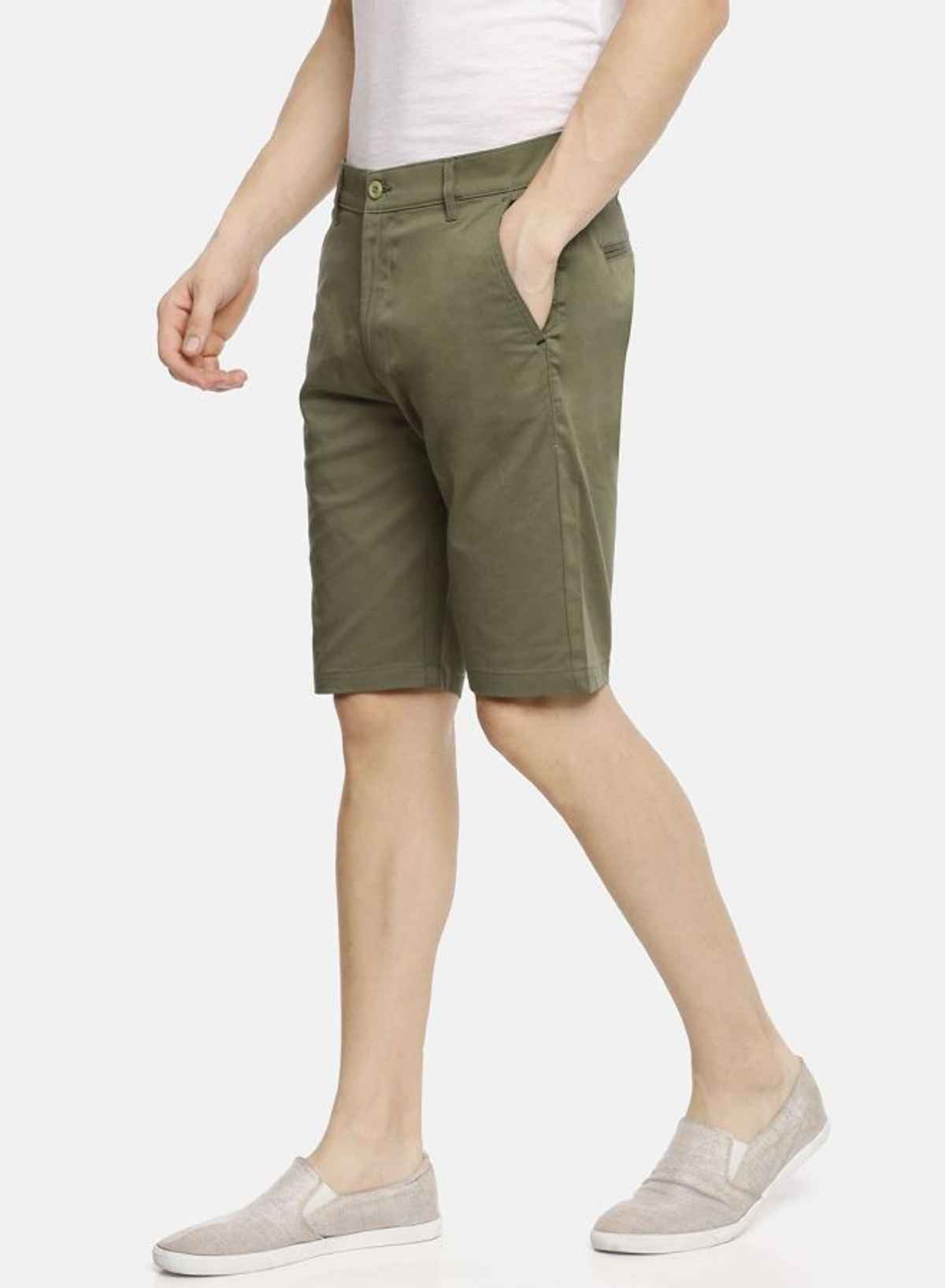 The Indian Garage Co Men's Slim Fit Solid Casual Shorts | Green - 32