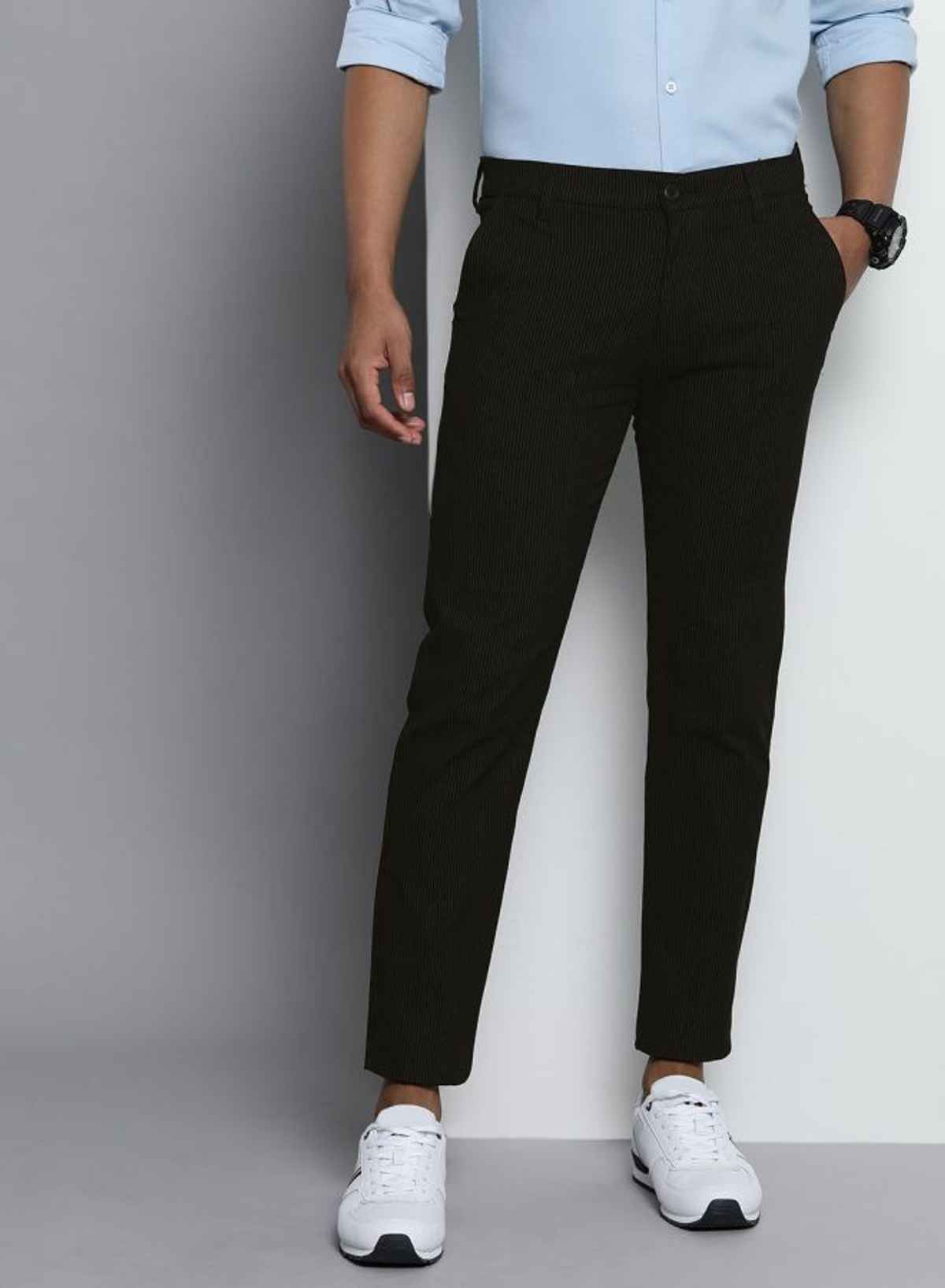 The Indian Garage Co Men | Slim Fit Solid Casual Chinos | Black | 30