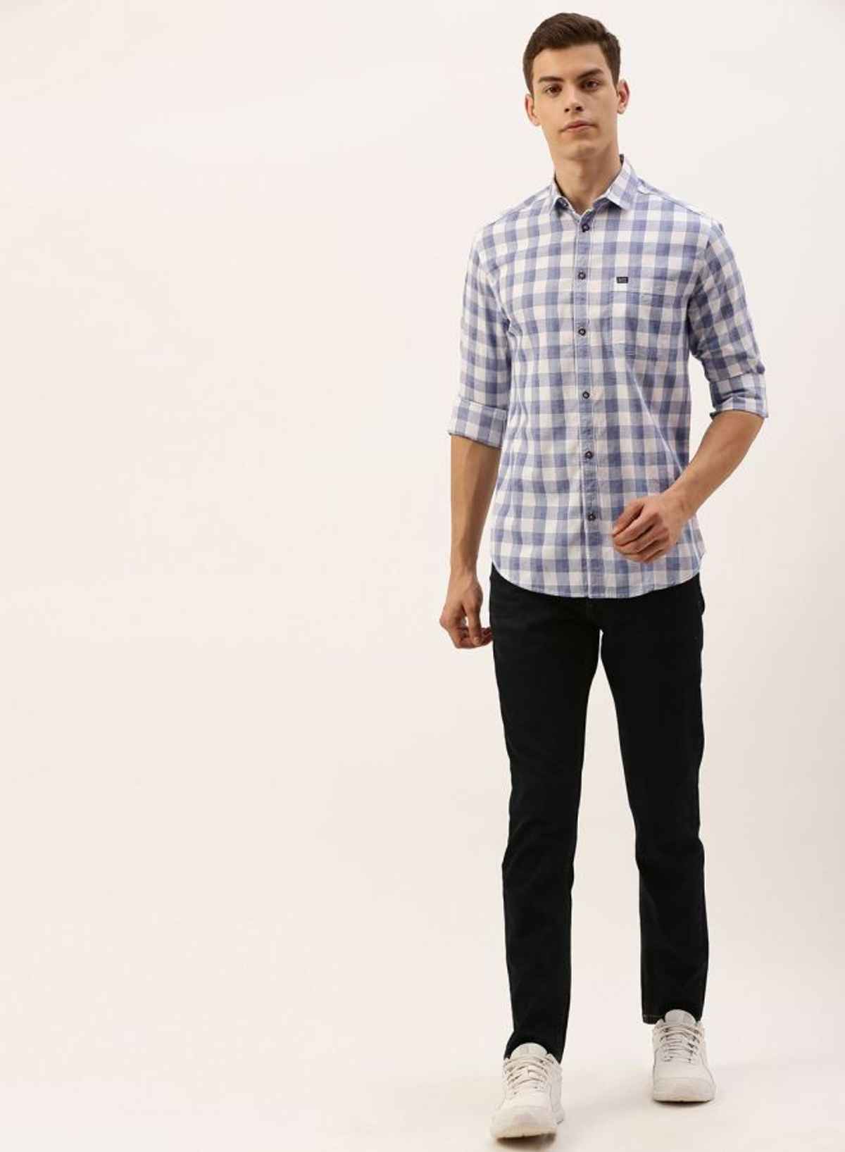 The Indian Garage Co Men's Slim Fit Checked Casual Shirt | White - L