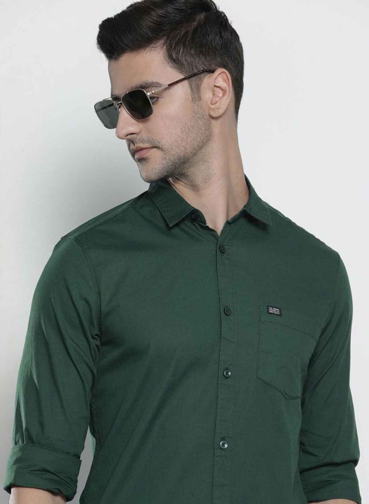 The Indian Garage Co Men's Slim Fit Solid Casual Shirt | Teal - S