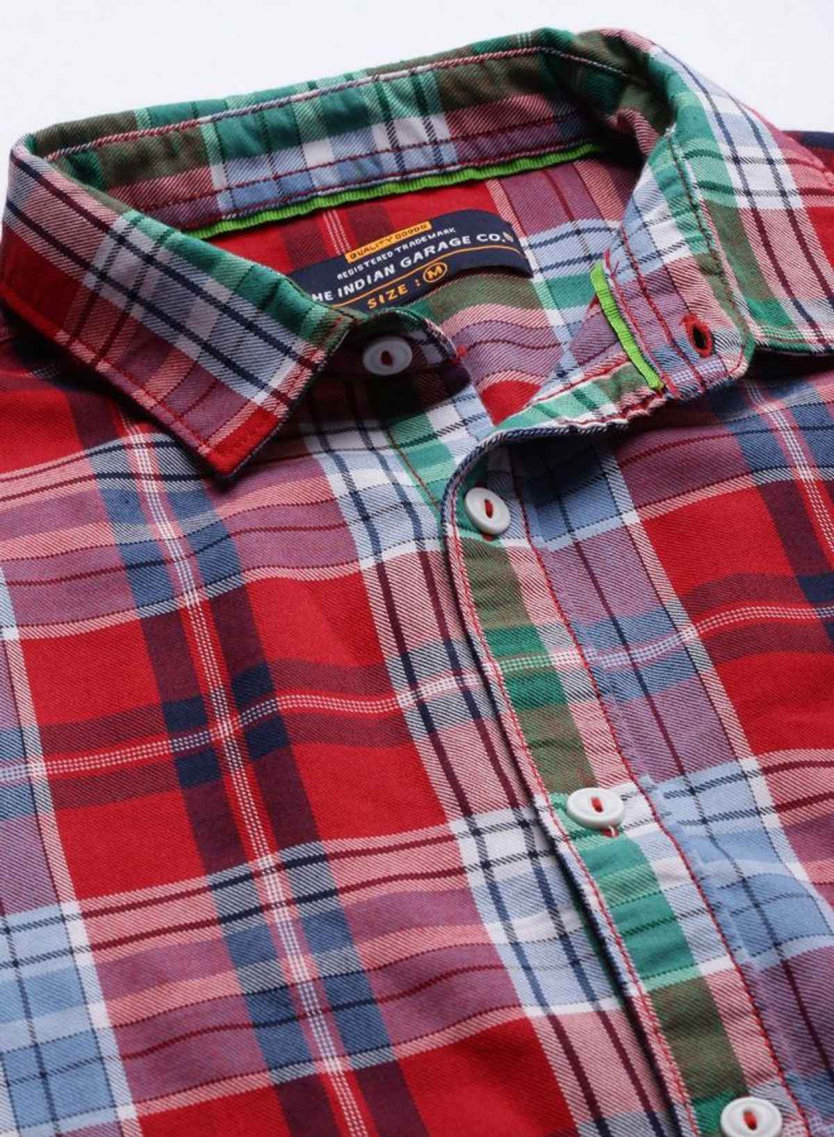 The Indian Garage Co Men's Slim Fit Checked Casual Shirt | Red - L