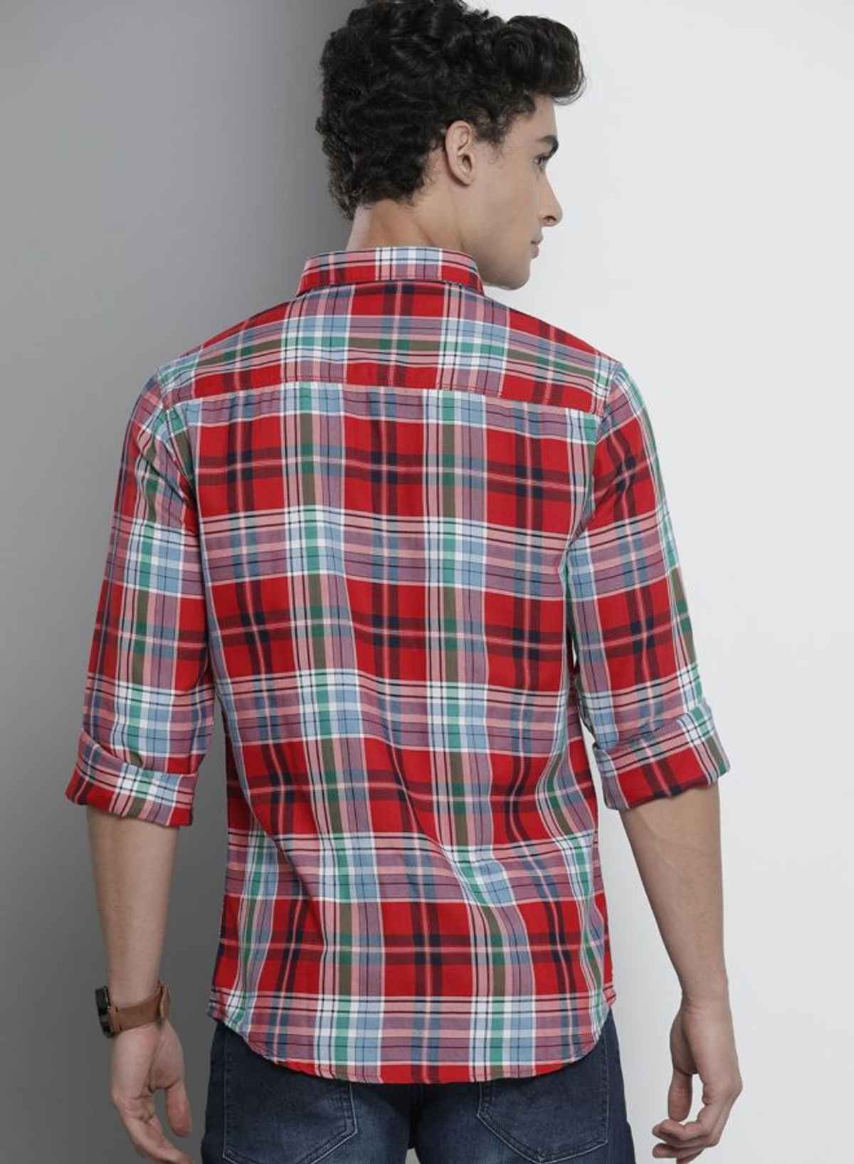 The Indian Garage Co Men's Slim Fit Checked Casual Shirt | Red - L