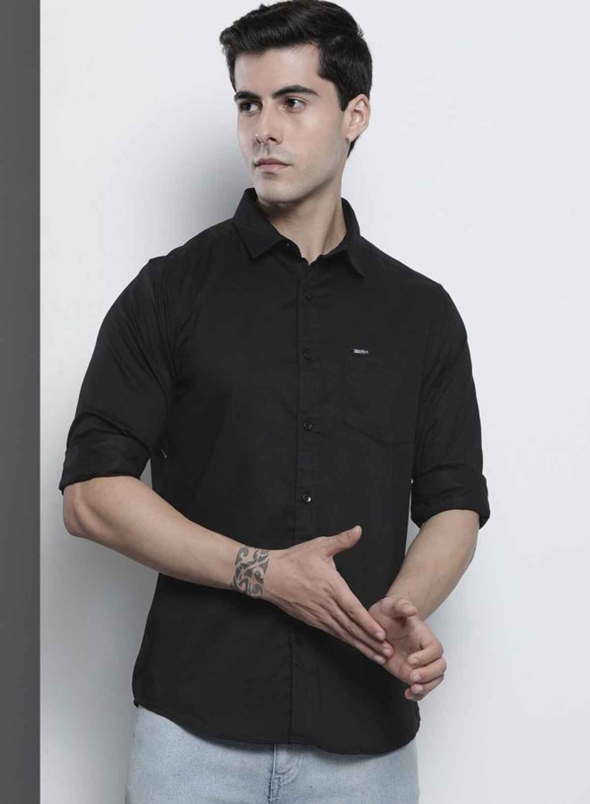 The Indian Garage Co Men | Slim Fit Solid Casual Shirt | Black | S