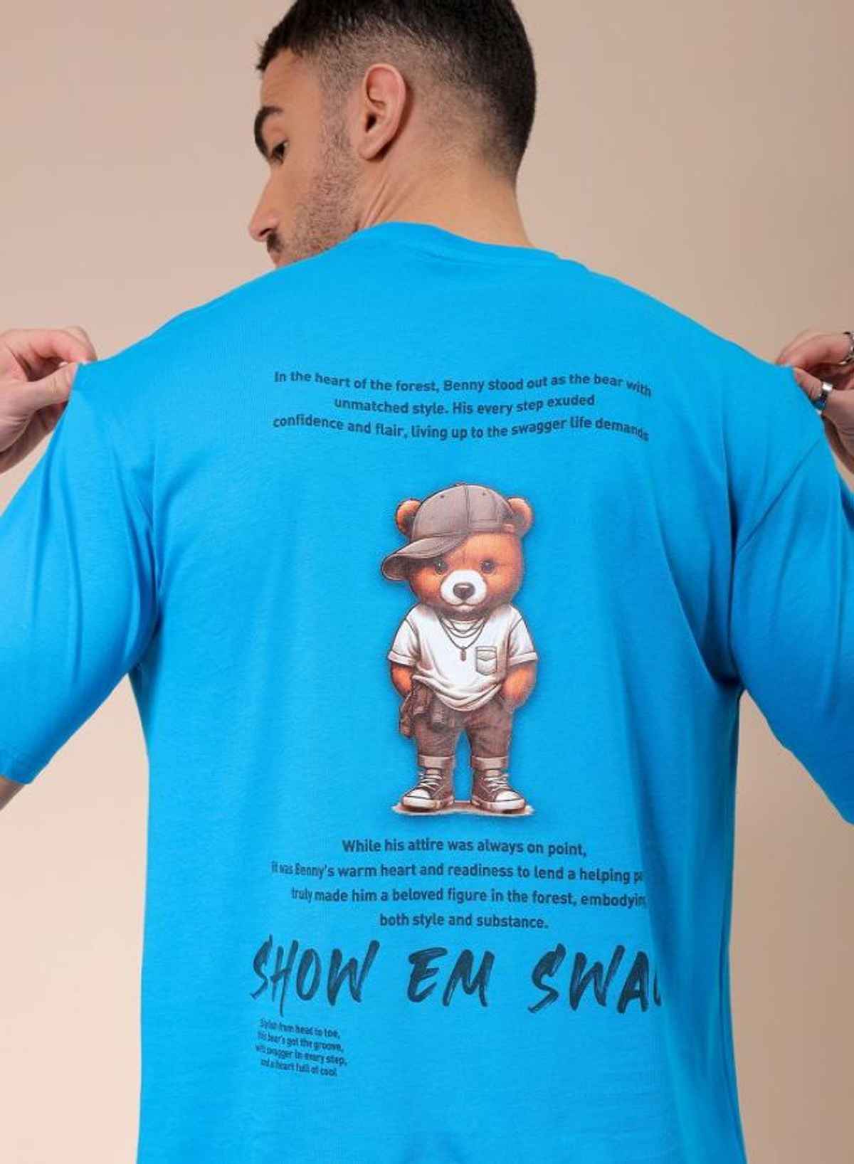 The Indian Garage Co Men's Boxy Placement Print Casual T-shirt | Adriatic Sea - XL