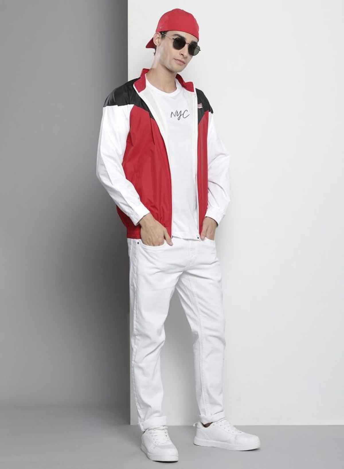 The Indian Garage Co Men's Regular Fit Colorblock Collar Neck Long Sleeves Jacket | Red - XL