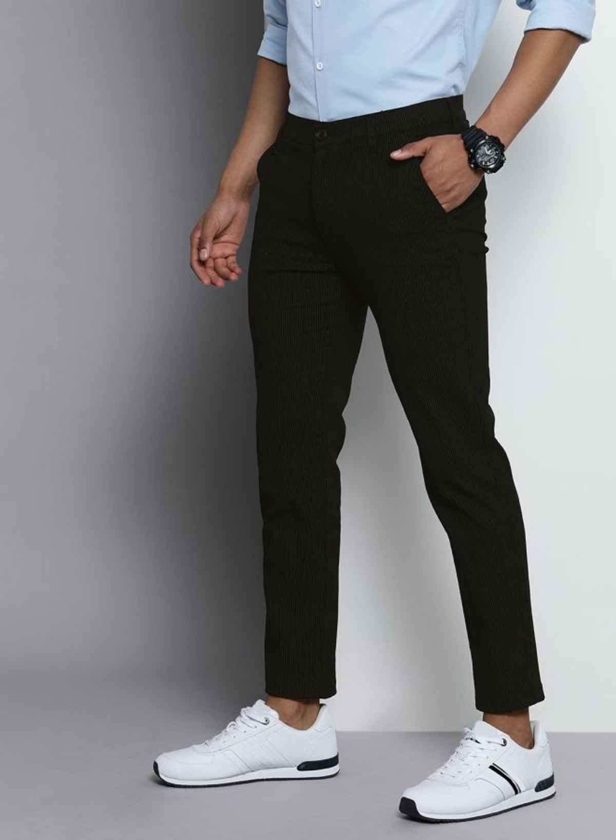 The Indian Garage Co Men | Slim Fit Solid Casual Chinos | Black | 30