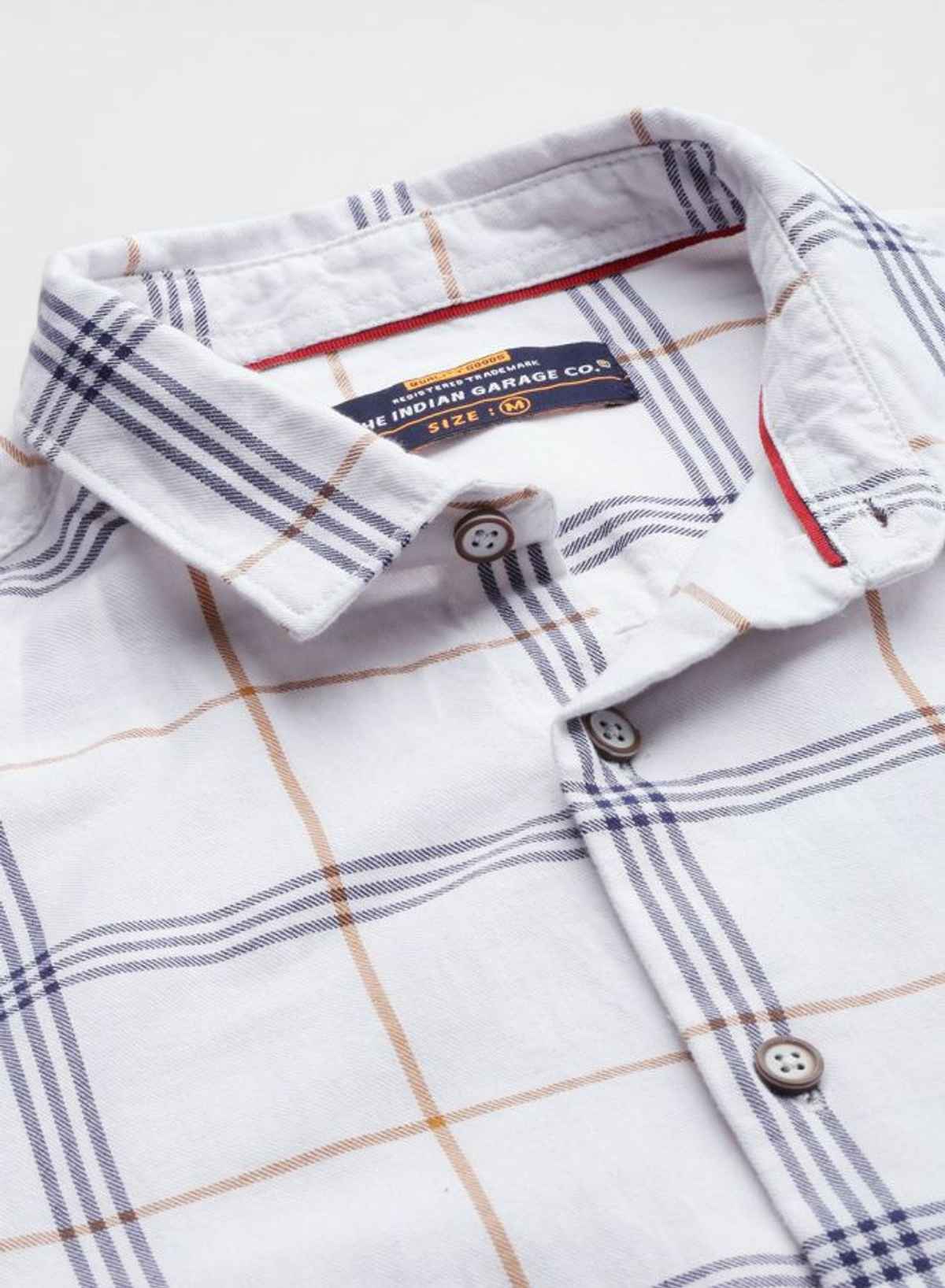 The Indian Garage Co Men's Slim Fit Checked Casual Shirt | White - L