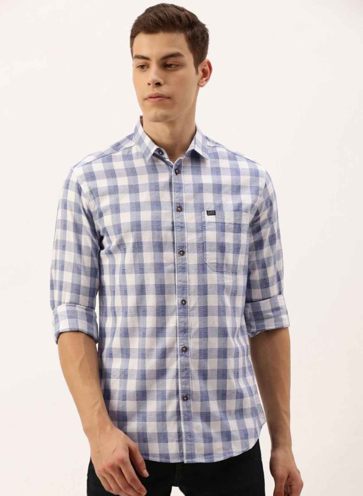 The Indian Garage Co Men's Slim Fit Checked Casual Shirt | White - L