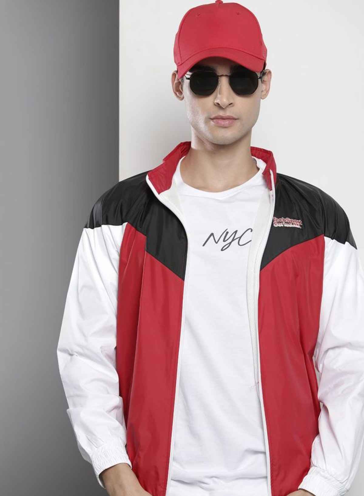 The Indian Garage Co Men's Regular Fit Colorblock Collar Neck Long Sleeves Jacket | Red - XL