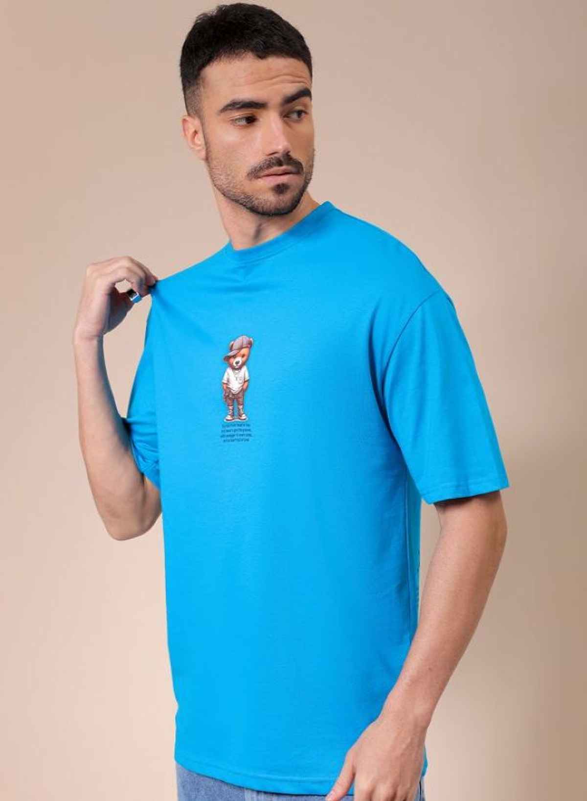 The Indian Garage Co Men's Boxy Placement Print Casual T-shirt | Adriatic Sea - XL