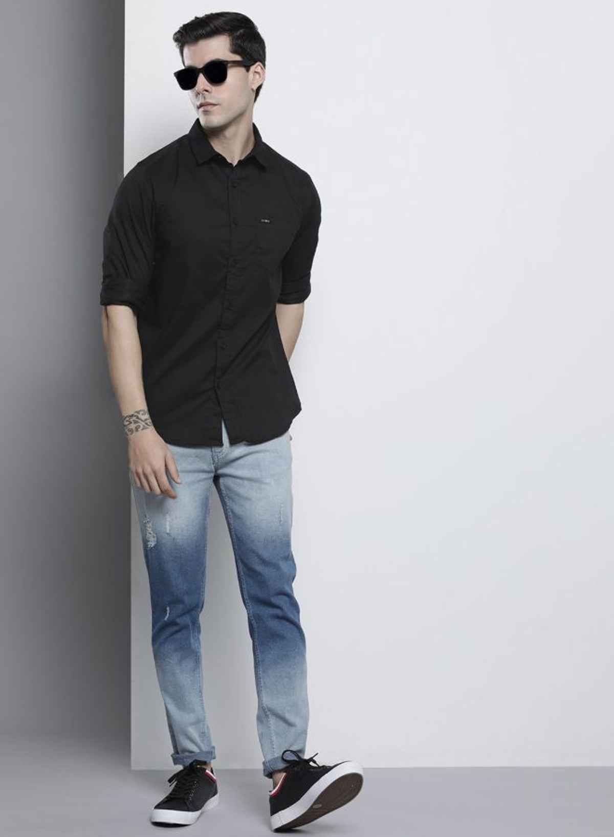 The Indian Garage Co Men | Slim Fit Solid Casual Shirt | Black | S