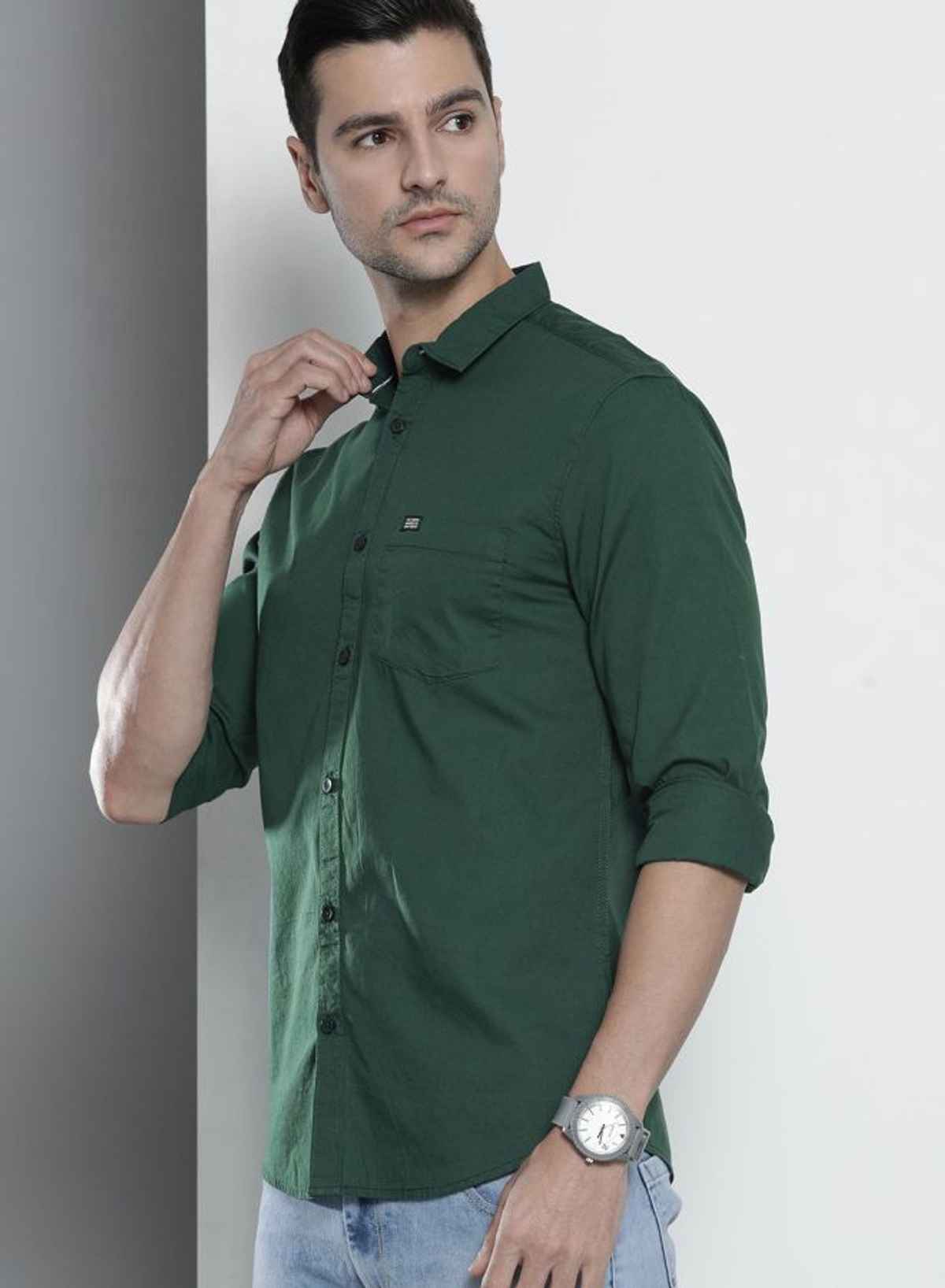 The Indian Garage Co Men's Slim Fit Solid Casual Shirt | Teal - S
