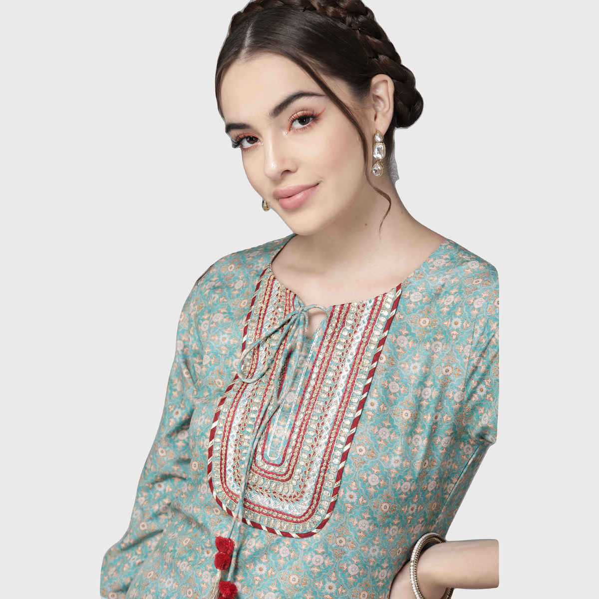 Varanga Women's Ethnic Printed Gota Yoke Kurta | VKUR11251036 | Multicolour - S