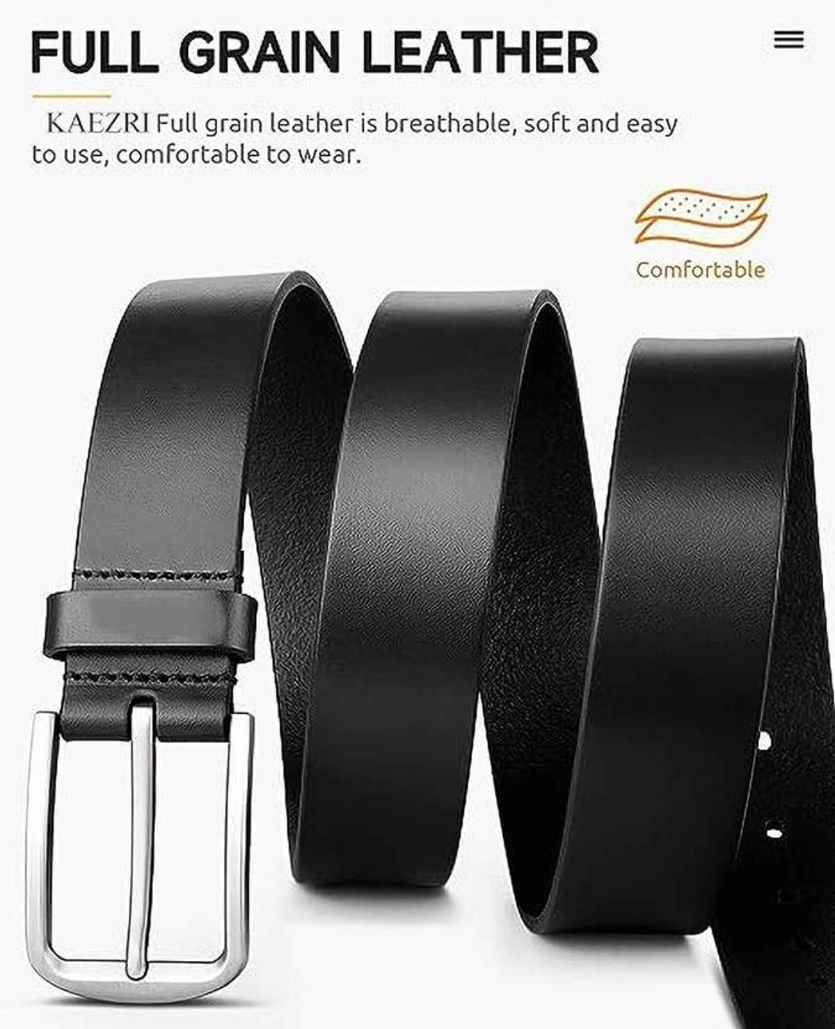Kaezri Genuine Leather Black Belt for Men | Ddkatabl - 36