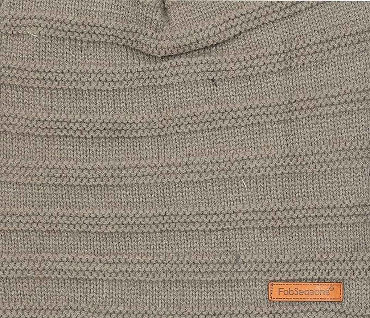 Fabseasons Acrylic Woolen Combo Of Beanie Skull Cap and Muffler With Faux Fur Lining | Light Brown