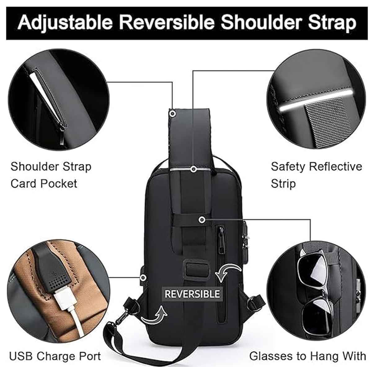 WILDHORN AeroShield Waterproof Sling Shoulder Bag with USB Charging Port | Adjustable |Gold & Black