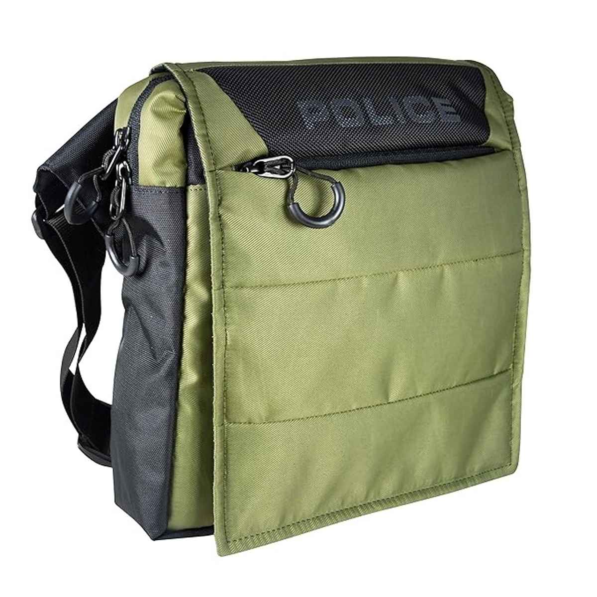 Police Unisex Solid Polyester 2.6 L Crossbody Bag | Black and Green