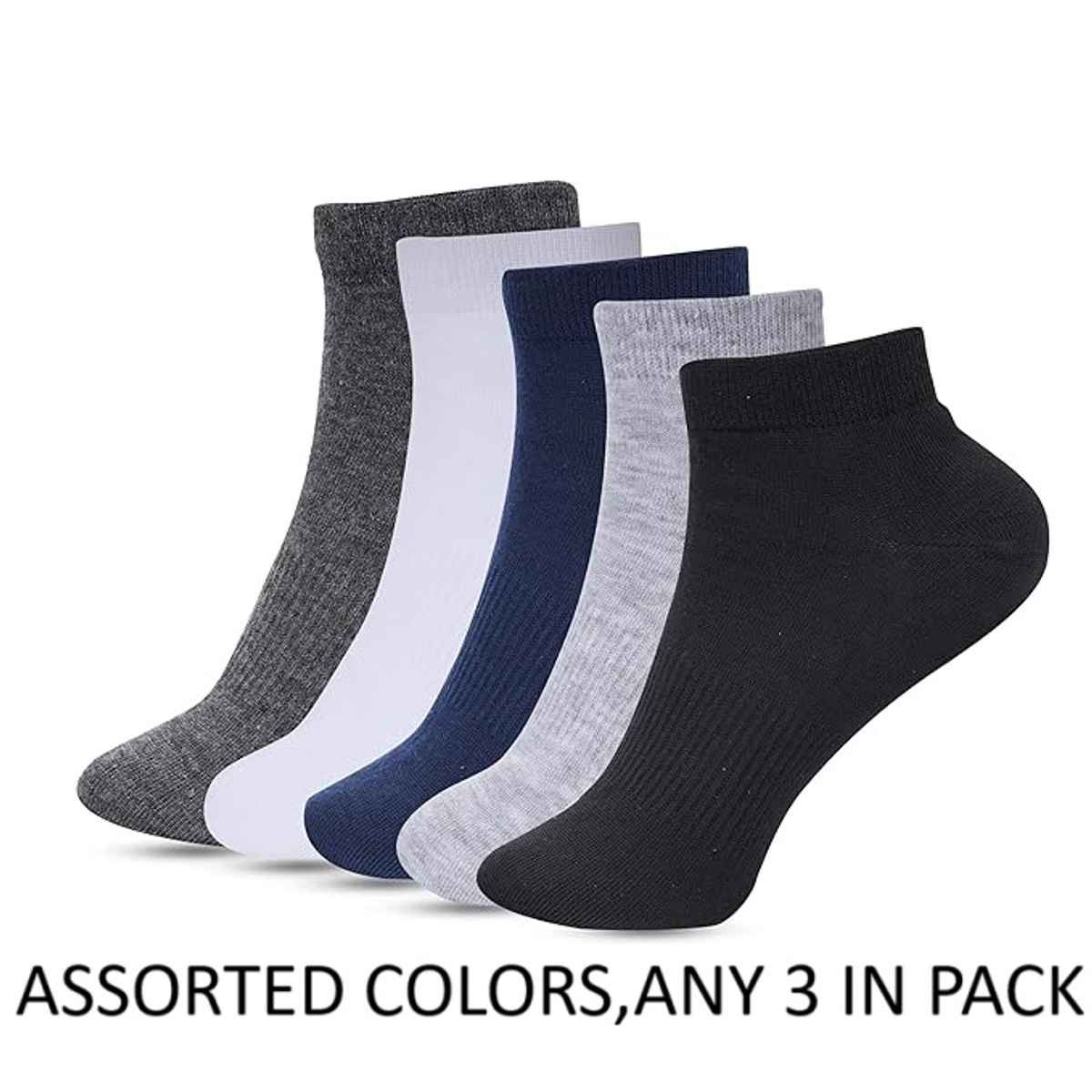 Luxrio Men's Solid Ankle Length Cotton Socks | SCK-4-3-PK-ANKL |Assorted Designs - Free Size
