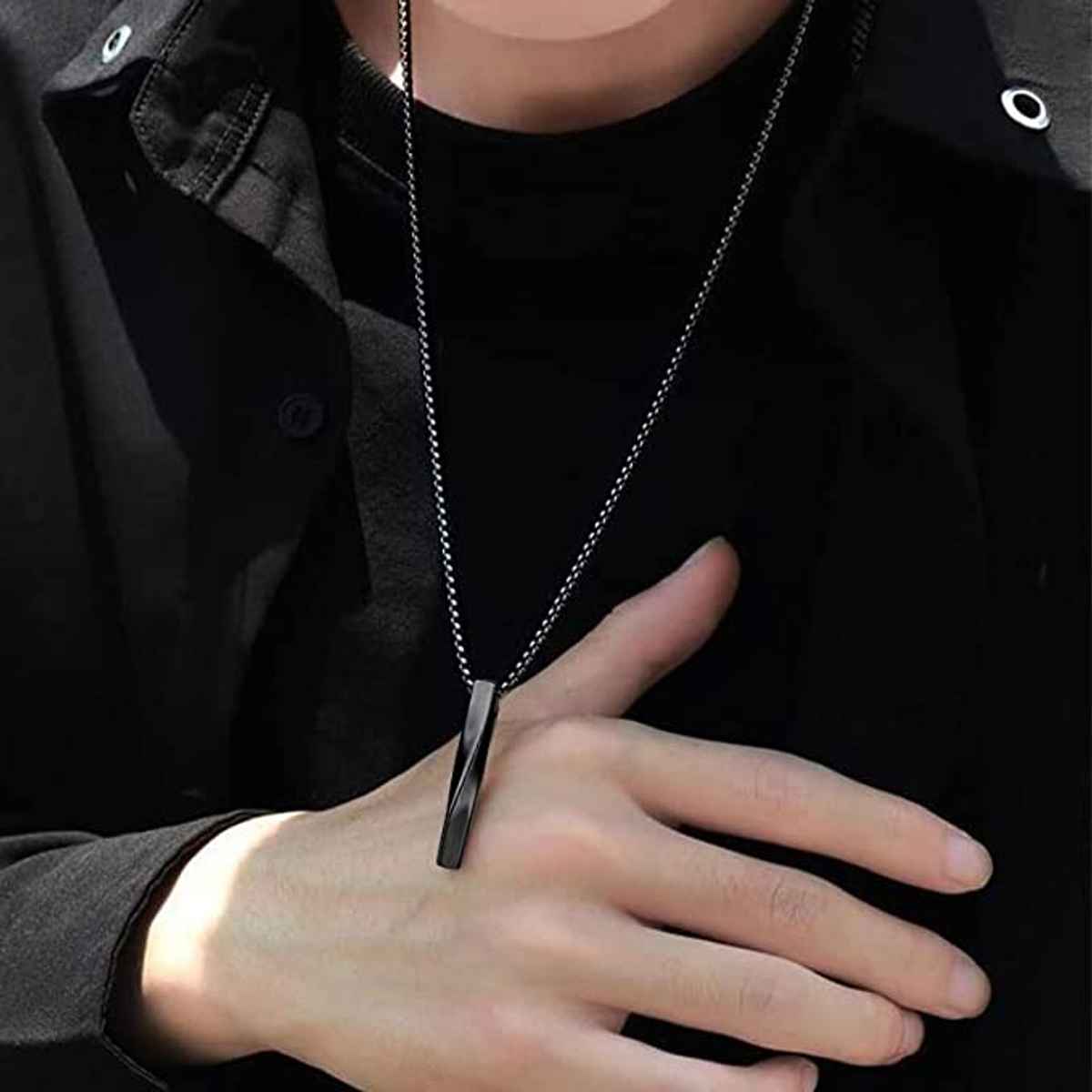 SALTY Alpha Collier Pendant with Chain for Men and Boys| Anti-Tarnish | Black