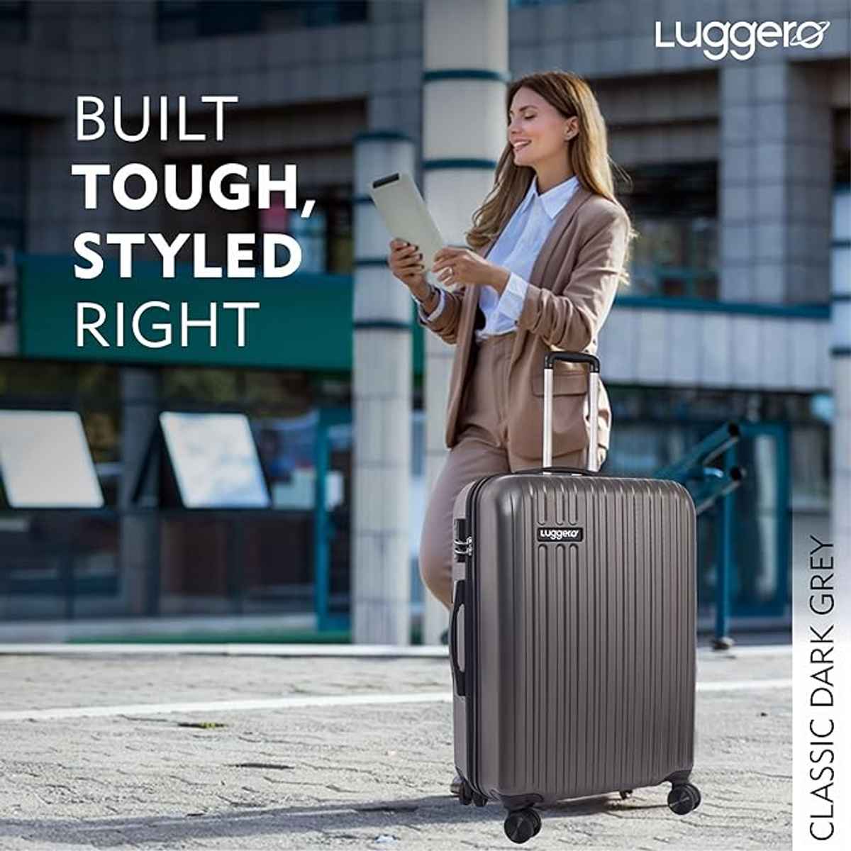 Luggero Classic Trolley Bag | Dark Grey - L,S Pack of 2