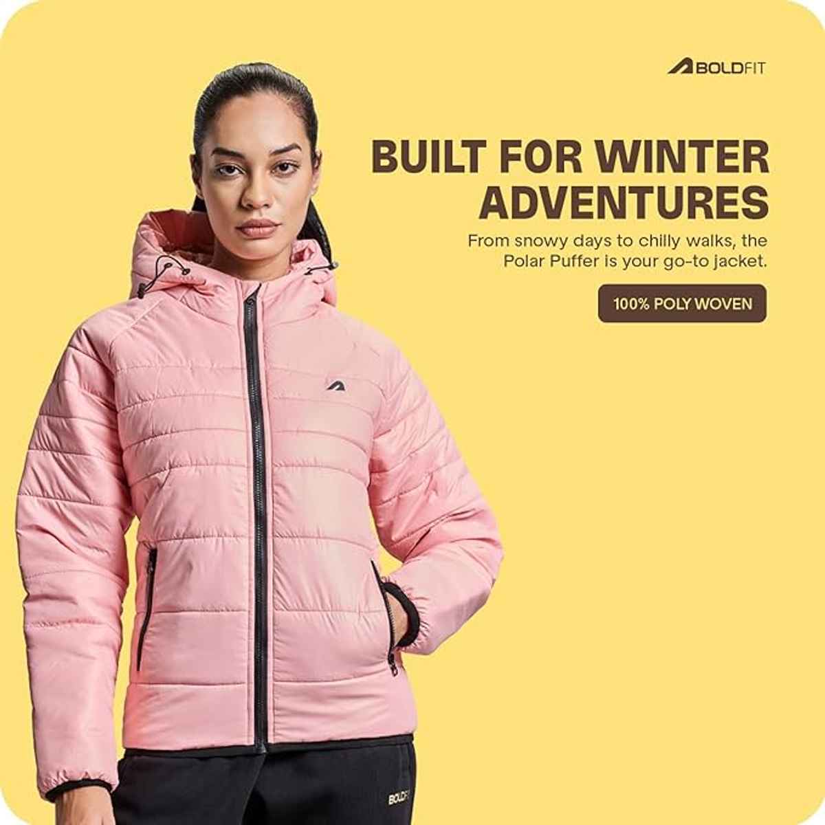 Boldfit Women's Puffer Jacket Quilted Hooded Full Sleeve Jerkin | Pink - M