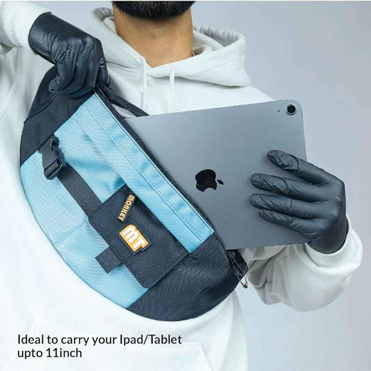 MONKEY TROOPERS Savage Waist Bag - Fits 11 Inch iPad, Ultra-Light, Durable Travel Sling | Black-Blue
