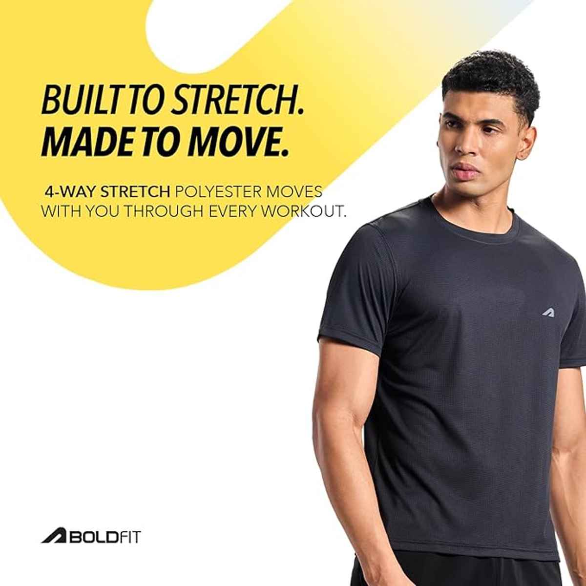 Boldfit Men's Sports T-shirt Quick Dry Fit Regular Gym Casual Wear Running | Black - S