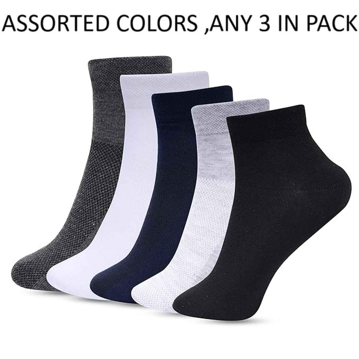 Luxrio Men's Solid Ankle Length Cotton Socks | SCK-3-3-PK-ANKL | Assorted Designs - Free Size