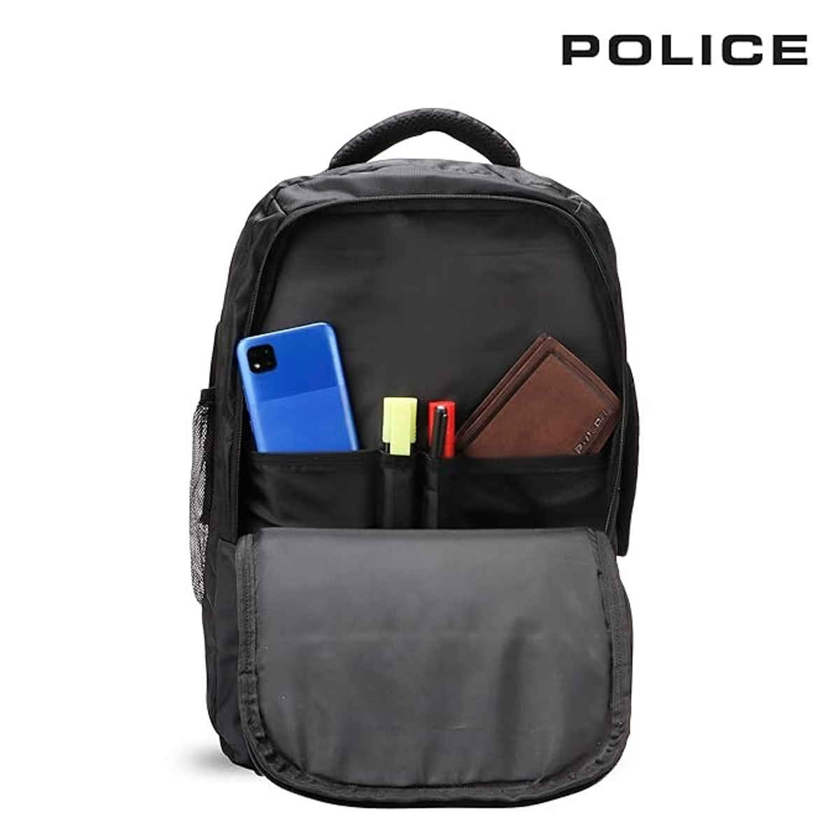Police Unisex Textured Vegan Leather 20 L Laptop Backpack | Black - 14 Inches