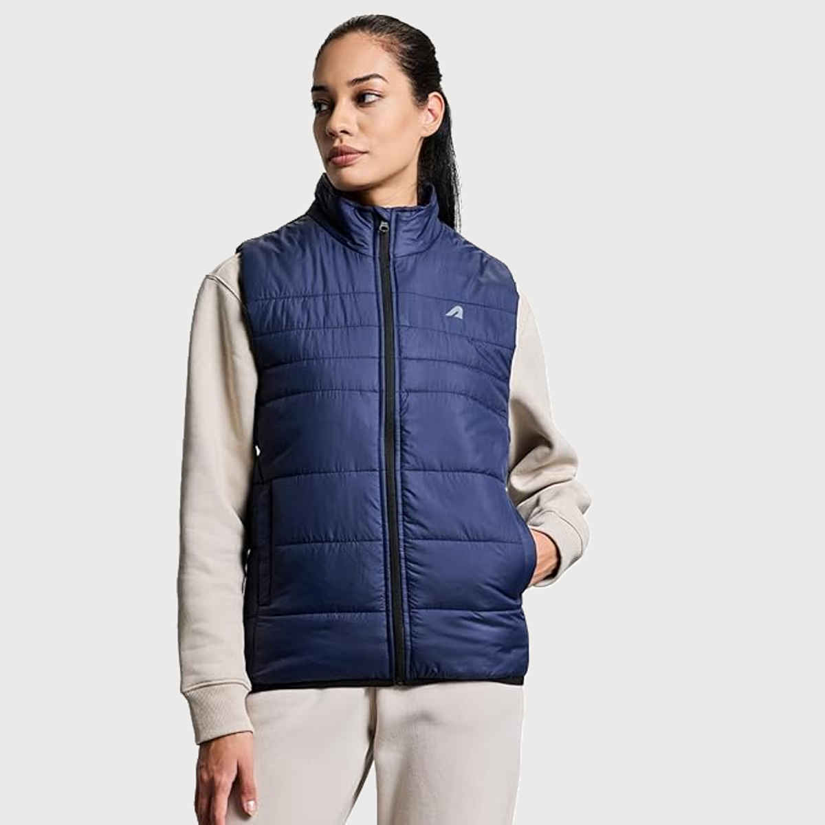 Boldfit Women's Puffer Jacket Sleeveless Winter Jerkin | Navy - M