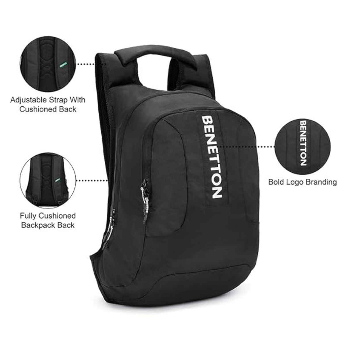 United Colors Of Benetton Unisex Logo Polyester 30 L Laptop Backpack | Black - M