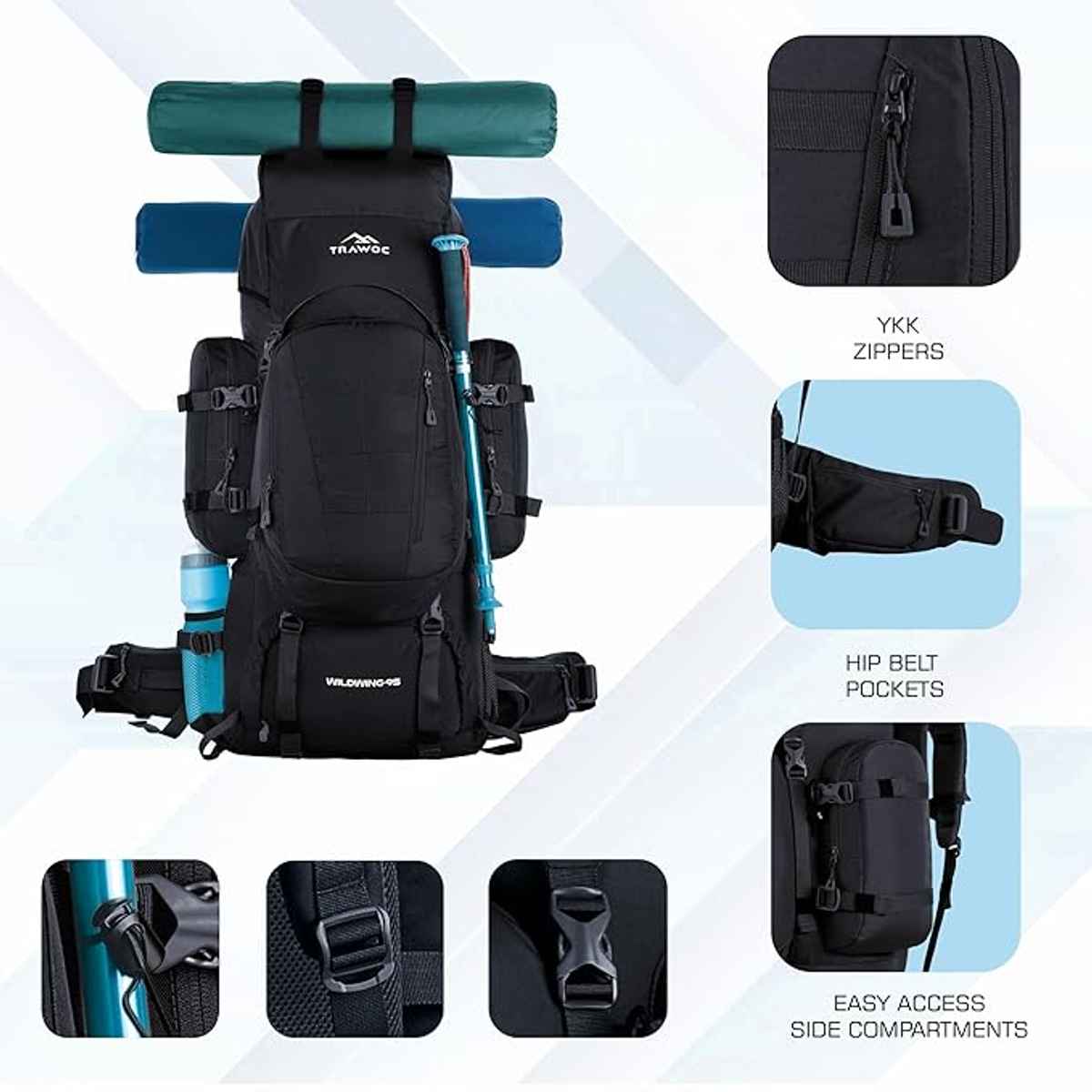 Trawoc Unisex Polyester 95 L Rucksack | Black