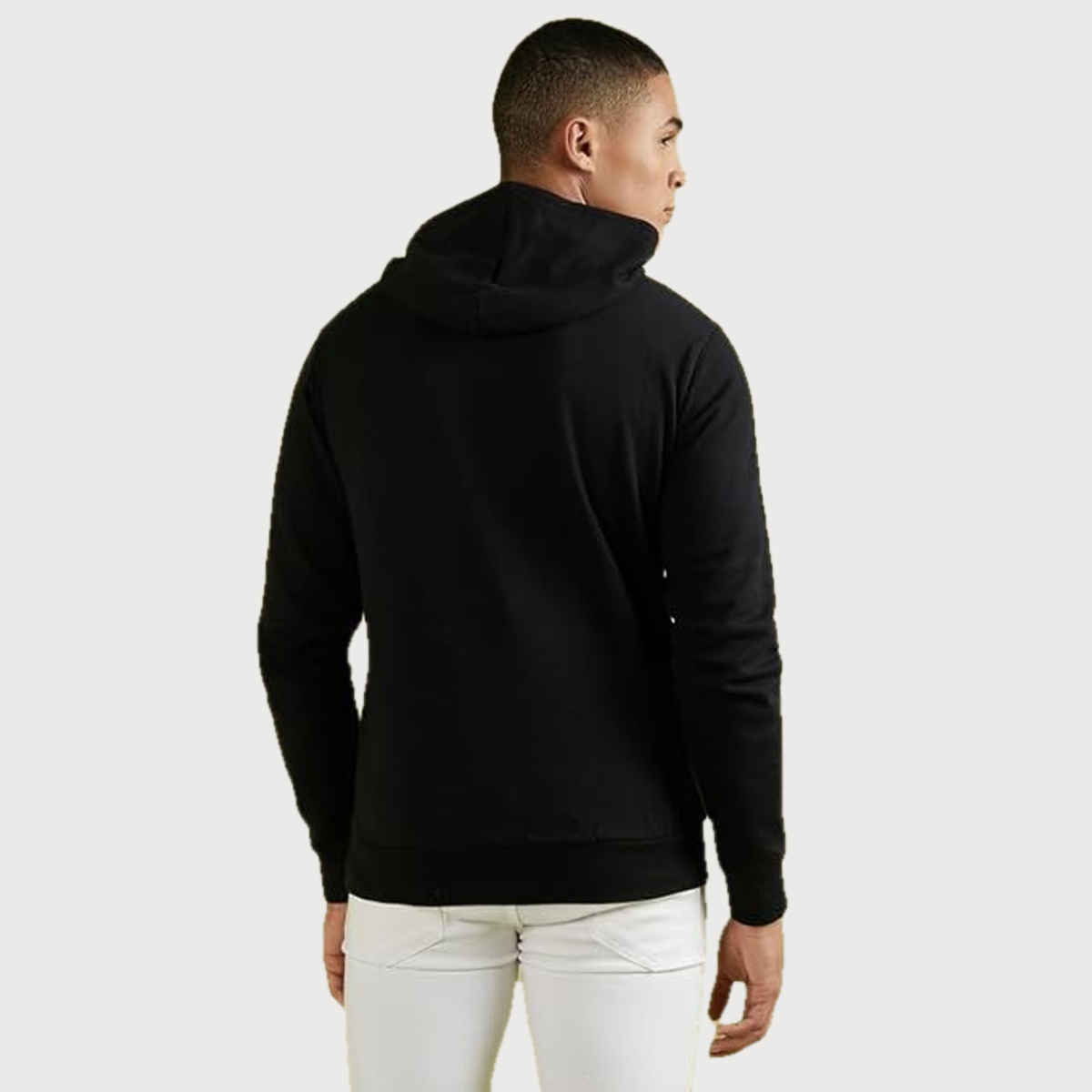 Campus Sutra Men's Pullover Hoodie With Contrast Drawstring | Black - XL