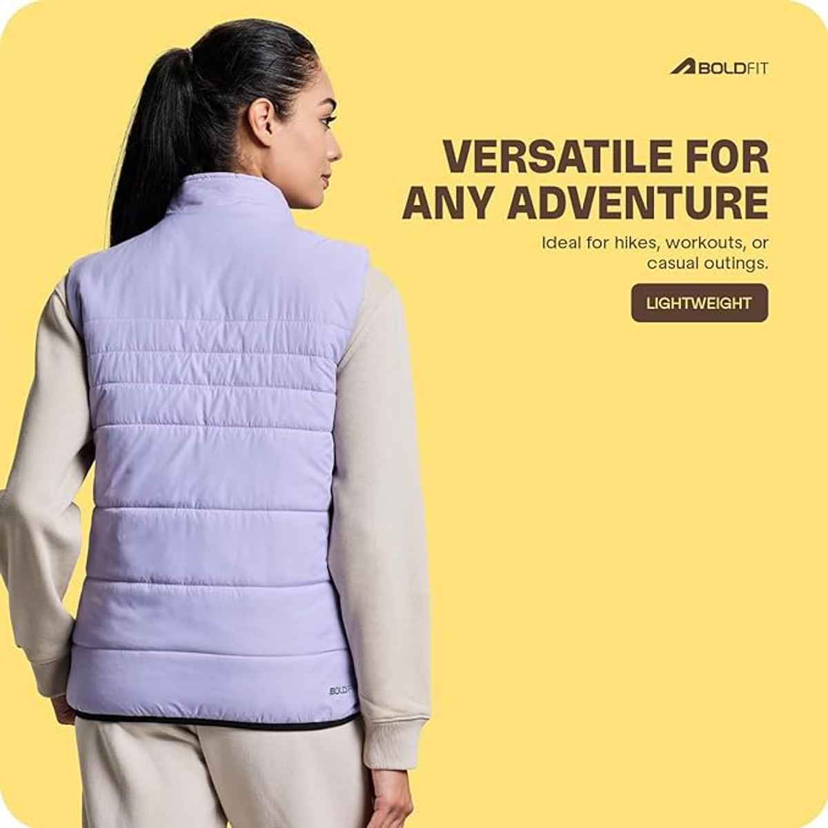 Boldfit Women's Puffer Jacket Sleeveless Monsoon Winter Wear Jerkin | Lilac - L