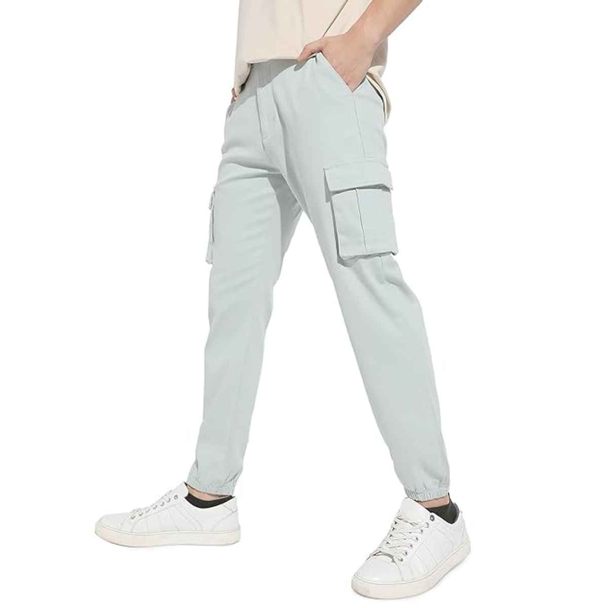 Campus Sutra Men's Cuffed Hem Cargo Trousers | Green - 34