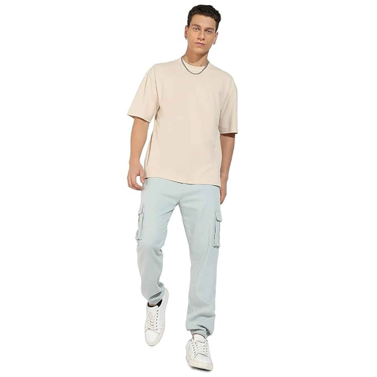 Campus Sutra Men's Cuffed Hem Cargo Trousers | Green - 34