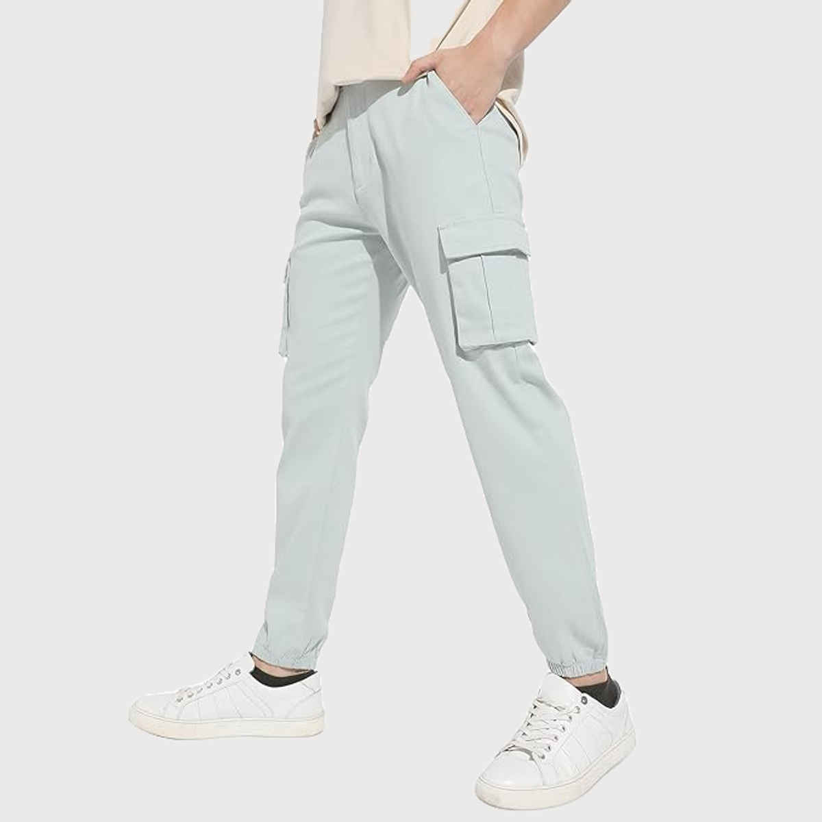 Campus Sutra Men's Cuffed Hem Cargo Trousers | Green - 36