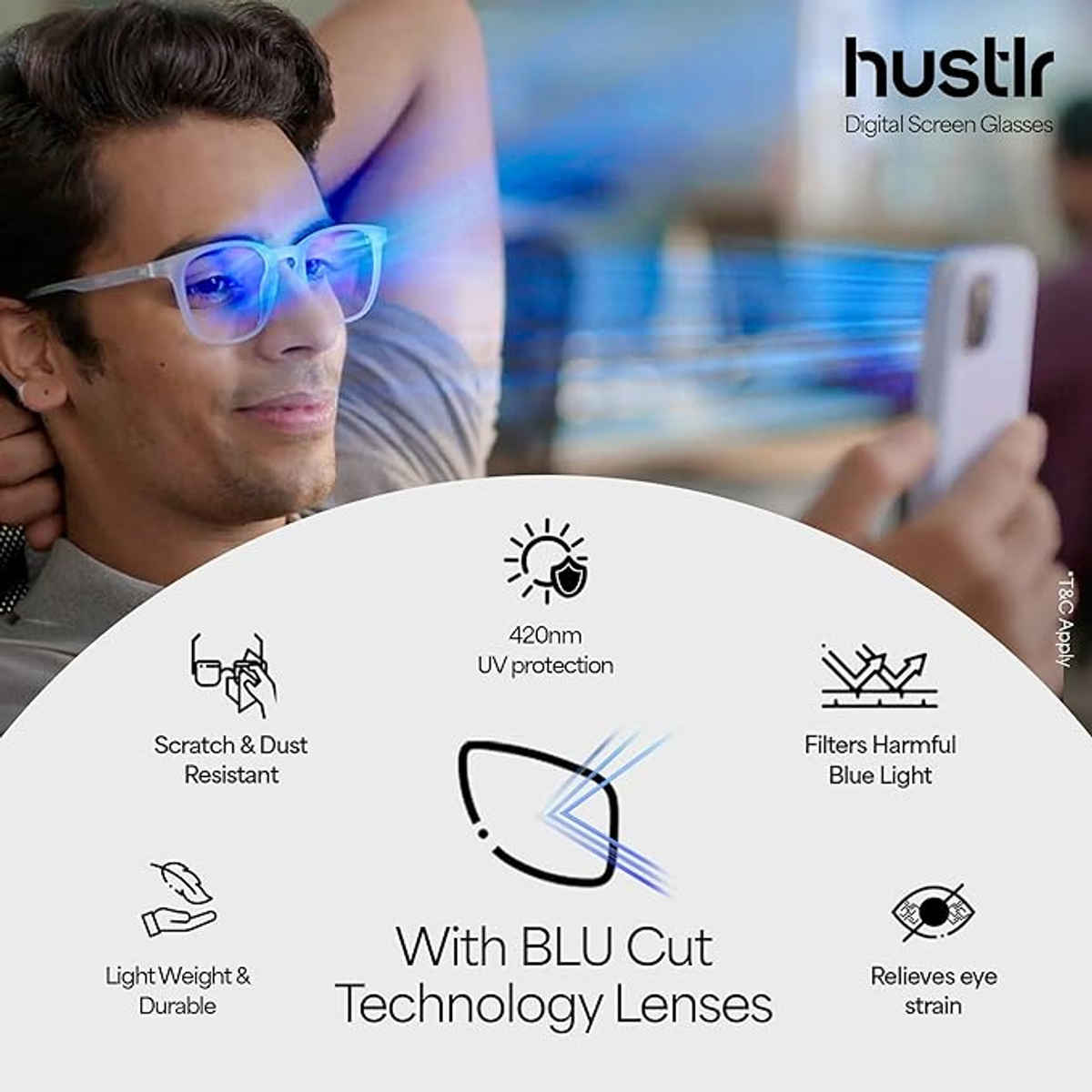 Lenskart Hustlr Unisex Computer Glasses | Blue Sky - M