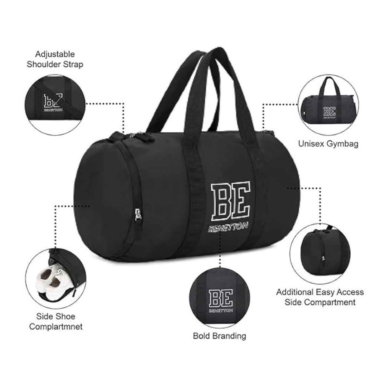 United Colors Of Benetton Unisex Solid Polyester 26 L Top Handle Duffle Bag | Black