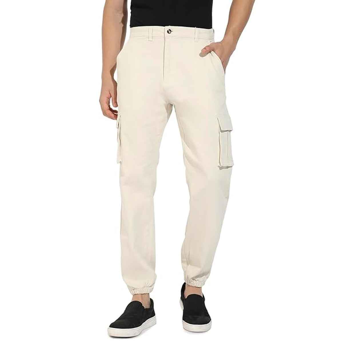 Campus Sutra Men's Cuffed Hem Cargo Trousers | Yellow - 32