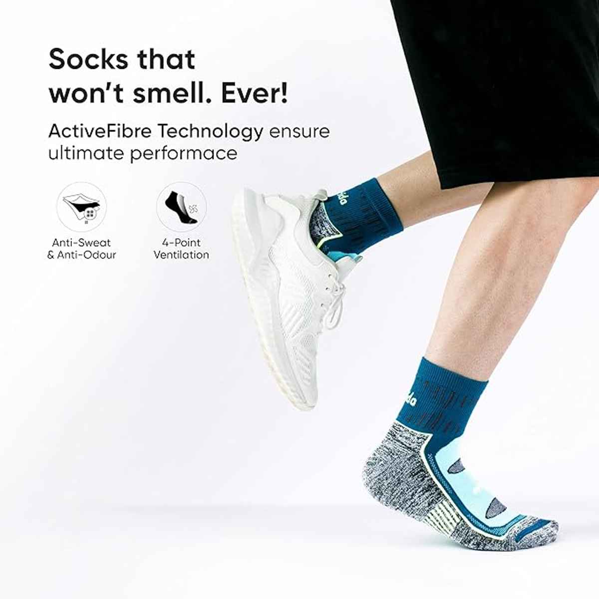 Frido Active Socks For Men and Women | Quarter Length | Cyan Color | UK 6-9 - 1 pc