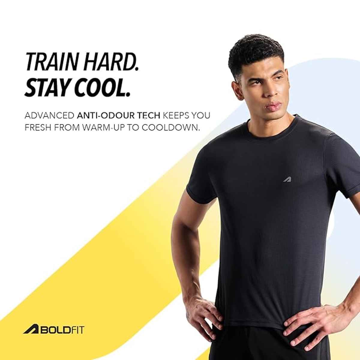 Boldfit Men's Sports T-shirt Quick Dry Fit Regular Gym Casual Wear Running | Black - S
