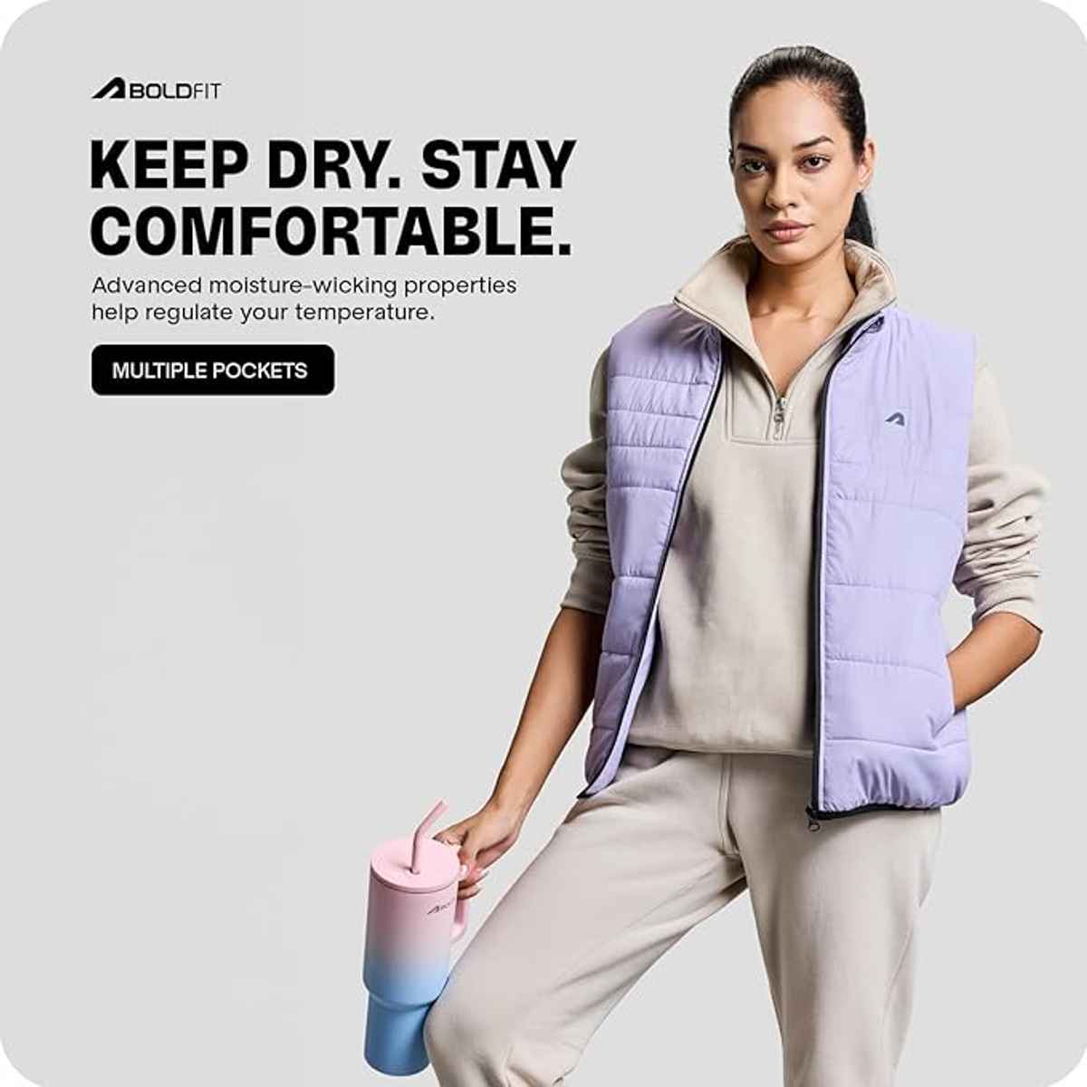 Boldfit Women's Puffer Jacket Sleeveless Monsoon Winter Wear Jerkin | Lilac - L