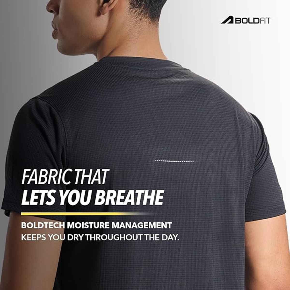 Boldfit Men's Sports T-shirt Quick Dry Fit Regular Gym Casual Wear Running | Black - S