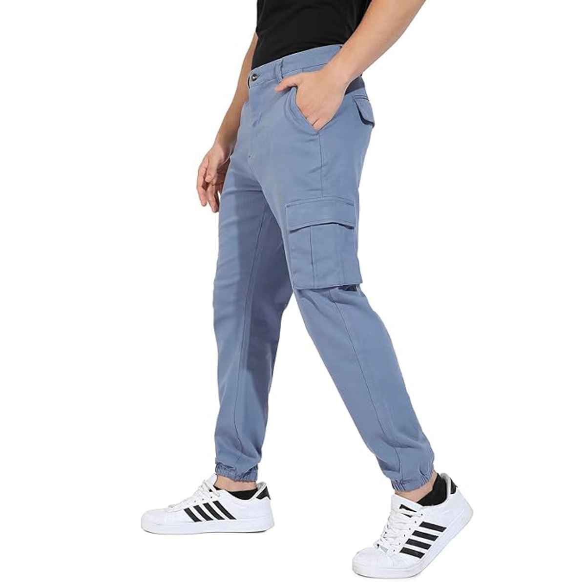 Campus Sutra Men's Cuffed Hem Cargo Trousers | Blue - 30