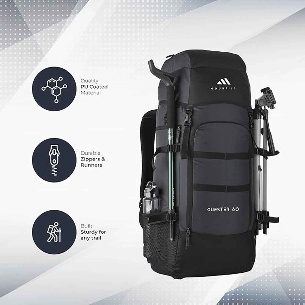 Mountile Unisex Polyester 60 L Shoulder Handle Rucksack | Grey