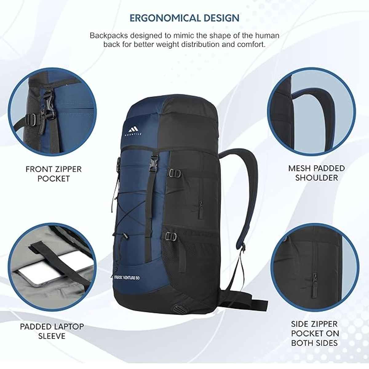 Mountile Unisex Solid Polyester 50 L Rucksack | Navyblue